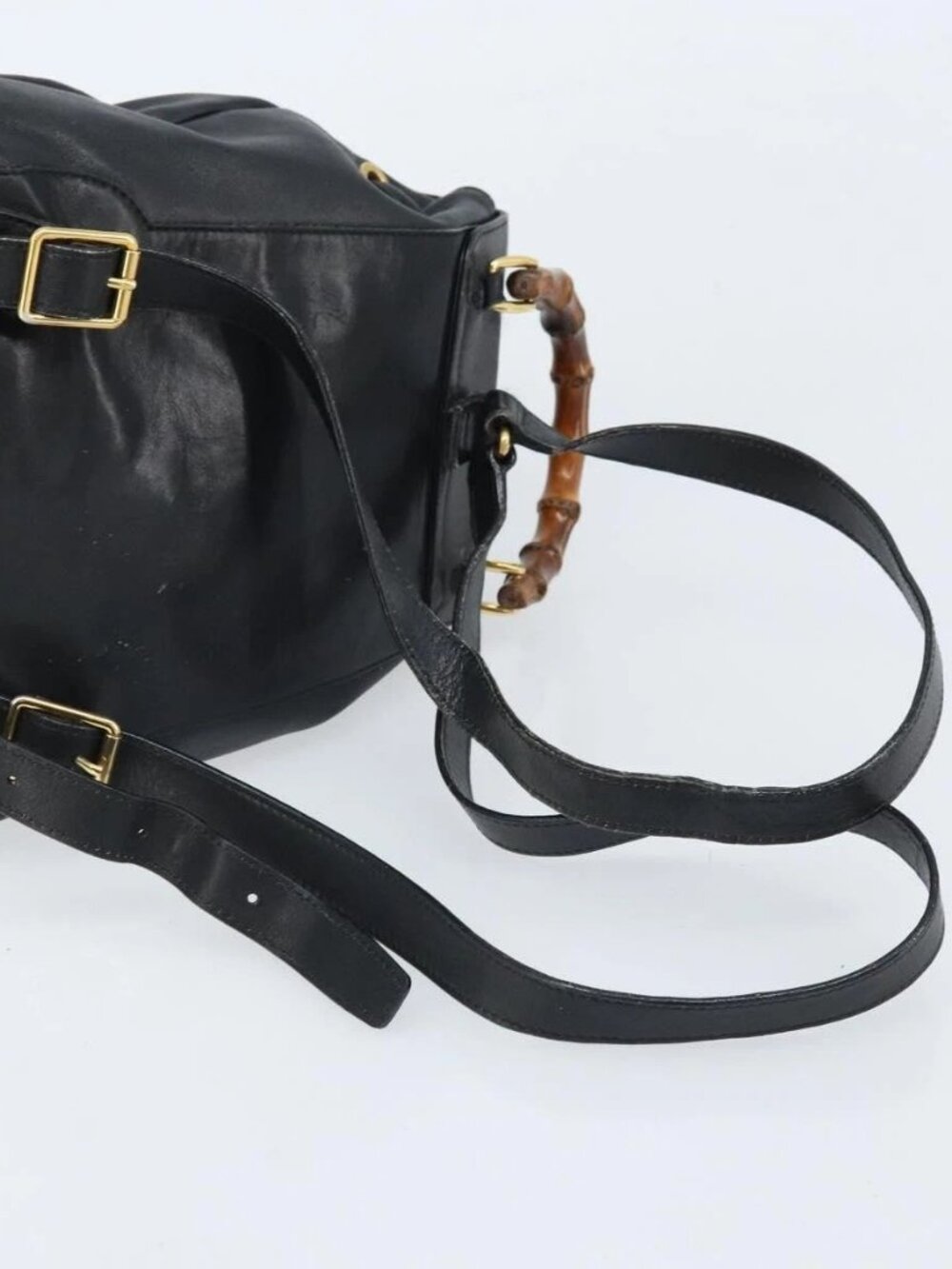 GUCCI Bamboo Backpack Leather Black Gold 003 1705 0030 Auth ka2738 - Picture 9 of 15